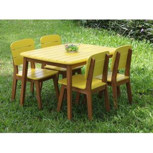 MYLIA Salle à manger de jardin jaune pour enfants en acacia : 4 chaises et 1 table - GOZO de MYLIA