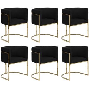 PASCAL MORABITO Lot de 6 chaises avec accoudoirs - Velours et acier inoxydable - Noir et doré - PERIA de Pascal MORABITO