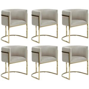 PASCAL MORABITO Lot de 6 chaises avec accoudoirs - Velours et acier inoxydable - Beige et doré - PERIA de Pascal MORABITO