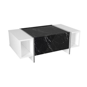 Vente-unique Table basse avec 1 porte et 2 niches - Effet marbre noir, blanc et chromé - CADEBA