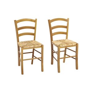 Vente-unique Lot de 2 chaises PAYSANNE - Hêtre massif & paille de riz - Teinte : Chêne