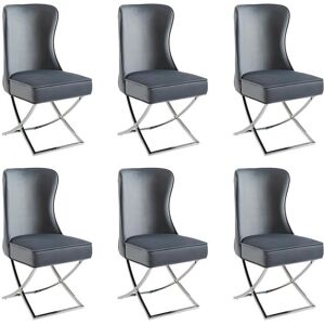 PASCAL MORABITO Lot de 6 chaises en velours et acier inoxydable chromé - Gris - MARELANO de Pascal MORABITO