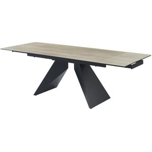 Maison Céphy Table à manger extensible 6 à 10 couverts en céramique, verre trempé et métal - Naturel clair et Noir - SUNIVA de Maison Céphy