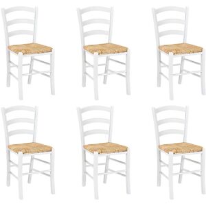 Vente-unique Lot de 6 chaises PAYSANNE - Hêtre massif teinté blanc, paille de riz