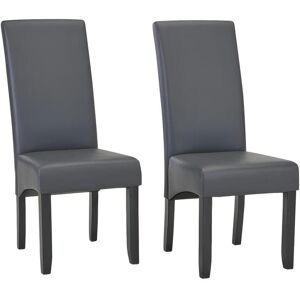 Vente-unique Lot de 2 chaises ROVIGO - Simili gris mat - Pieds bois noir