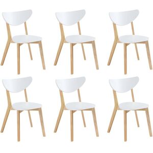 Vente-unique Lot de 6 chaises CARINE - Hévéa massif et MDF - Blanc