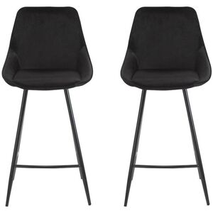 Vente-unique Lot de 2 tabourets de bar - Velours - Noir - MASURIE