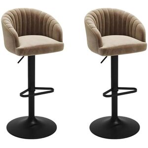 Vente-unique Lot de 2 tabourets de bar en velours et metal - Beige - DORALIZ