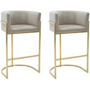 Lot de 2 tabourets de bar en velours et acier inoxydable - Beige et dore - PERIA de Pascal MORABITO