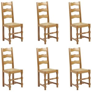 Vente-unique Lot de 6 chaises SEGUIN - Hetre massif & assise en paille de seigle