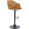 Vente-unique Tabouret de bar en tissu et métal - Hauteur ajustable - Jaune moutarde et noir - CARSTEN