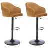 Vente-unique Lot de 2 tabourets de bar en tissu et métal - Hauteur ajustable - Jaune moutarde et noir - CARSTEN