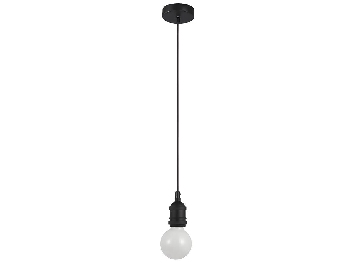 Vente-unique Suspension ampoule style industriel PERRACHE - Métal - D. 10 x H. 115 cm - Noir