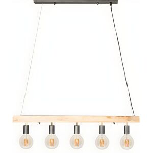 Vente-unique Suspension poutre en bois 5 lampes style industriel JULBO - bois et métal - H. 17,5 x L.100 cm - naturel et noir