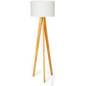 OZAIA Lampadaire trépied en bois naturel et abat jour en lin blanc - D.45 x H. 152 cm - Blanc - LORENS