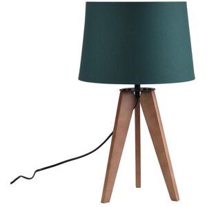 OZAIA Lampe à poser trépied en bois brun et abat-jour en tissu vert foncé - D.32 x H.53 cm -LORENS