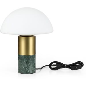 OZAIA Lampe à poser champignon en marbre, métal et verre - D. 30 x H. 35 cm - Blanc et doré - LANGFORD