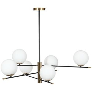 OZAIA Suspension 3 bras en verre et métal - 6 globes - L. 100 cm - Noir et doré - DRYDEN