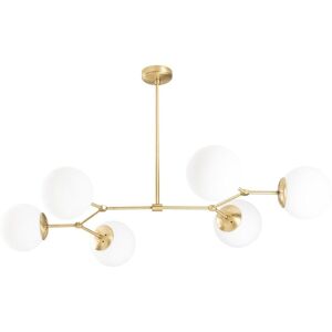 OZAIA Suspension en métal 6 globes DAMAR - L. 100 x H. 52 cm - Doré et blanc