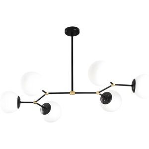 OZAIA Suspension en métal 6 globes DAMAR - L. 100 x H. 52 cm - Noir et blanc