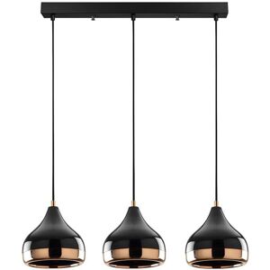 OZAIA Suspension en métal à hauteur réglable YILDO - 3 abat-jours - L. 67 x H. 25/111 cm - Noir et cuivré