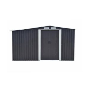 Vente-unique.com Abri de jardin métal avec abri bûche en acier galvanisé gris 10,29 m² - LERY
