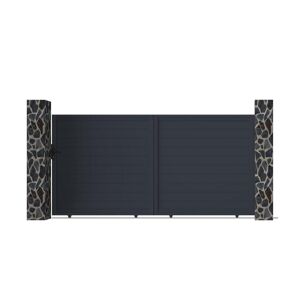 Vente-unique.com Portail coulissant aluminium plein L374 x H180 cm anthracite - NAZARIO