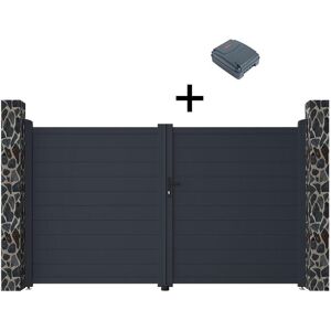 Vente-unique.com Portail électrique battant aluminium plein L305 x H181 cm anthracite - NAZARIO