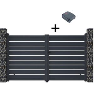 Vente-unique.com Portail électrique battant aluminium ajouré L305 x H183 cm anthracite PRIMO