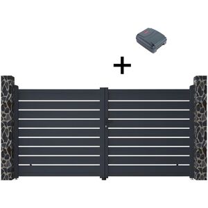 Vente-unique.com Portail électrique battant aluminium ajouré L355 x H183 cm anthracite PRIMO