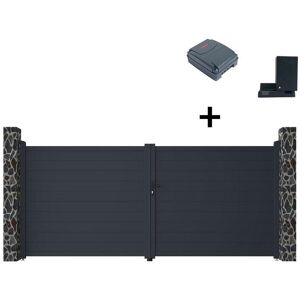 Vente-unique.com Portail électrique battant aluminium plein L397 x H166 cm anthracite - NAZARIO