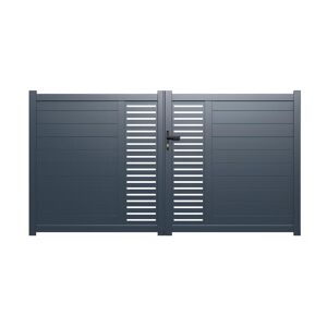 Vente-unique.com Portail battant aluminium semi ajouré à motifs L300 x H164 cm anthracite en kit ORIST II