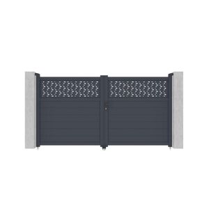 Vente-unique.com Portail battant aluminium semi plein à motifs L305 x H166 cm anthracite - BAZIO