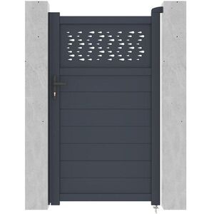 Vente-unique.com Portillon battant aluminium semi plein à motifs L103 x H182 cm anthracite - BAZIO