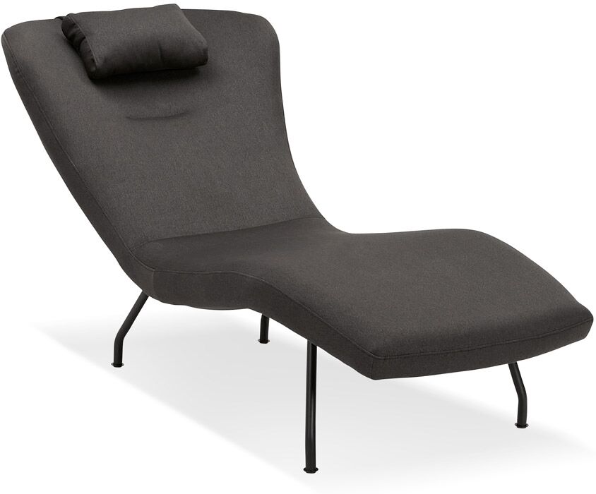 Chaise longue design 'ZOLA' en tissu gris et pieds en métal noir