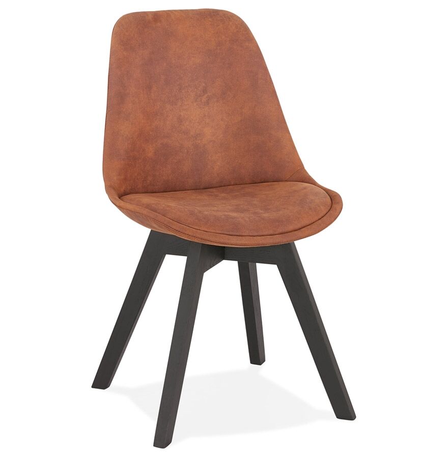 Chaise en microfibre brune 'AXEL' avec structure en bois noir