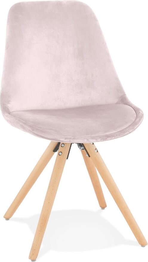 Chaise vintage 'RICKY' en velours rose et pieds en bois naturel