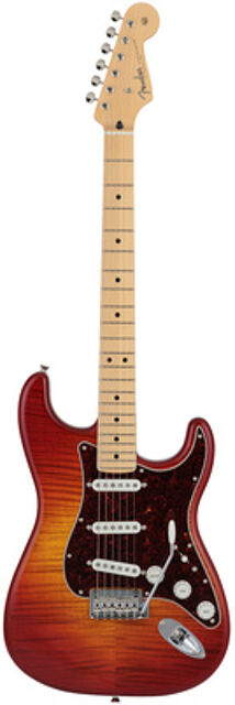 MIJ Hybrid II Strat MN Flame Sunset Orange Transparent