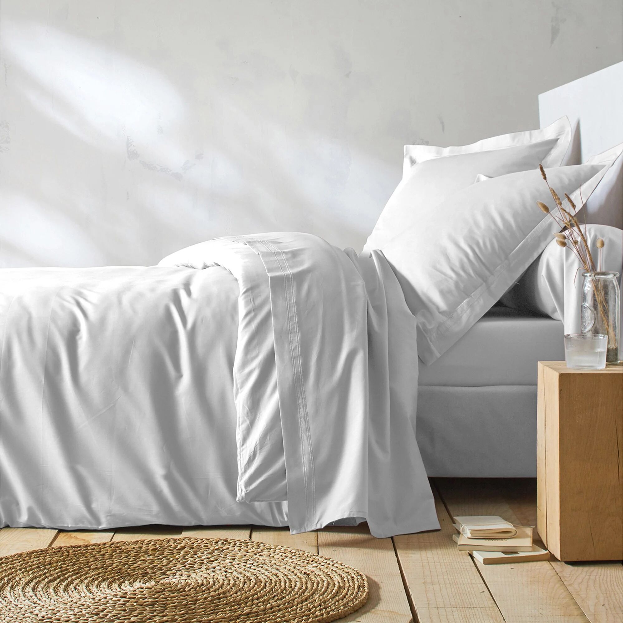 Blancheporte Linge de lit uni percale - Colombine Blanc Taie d'oreiller volant froncé : 50x70cm