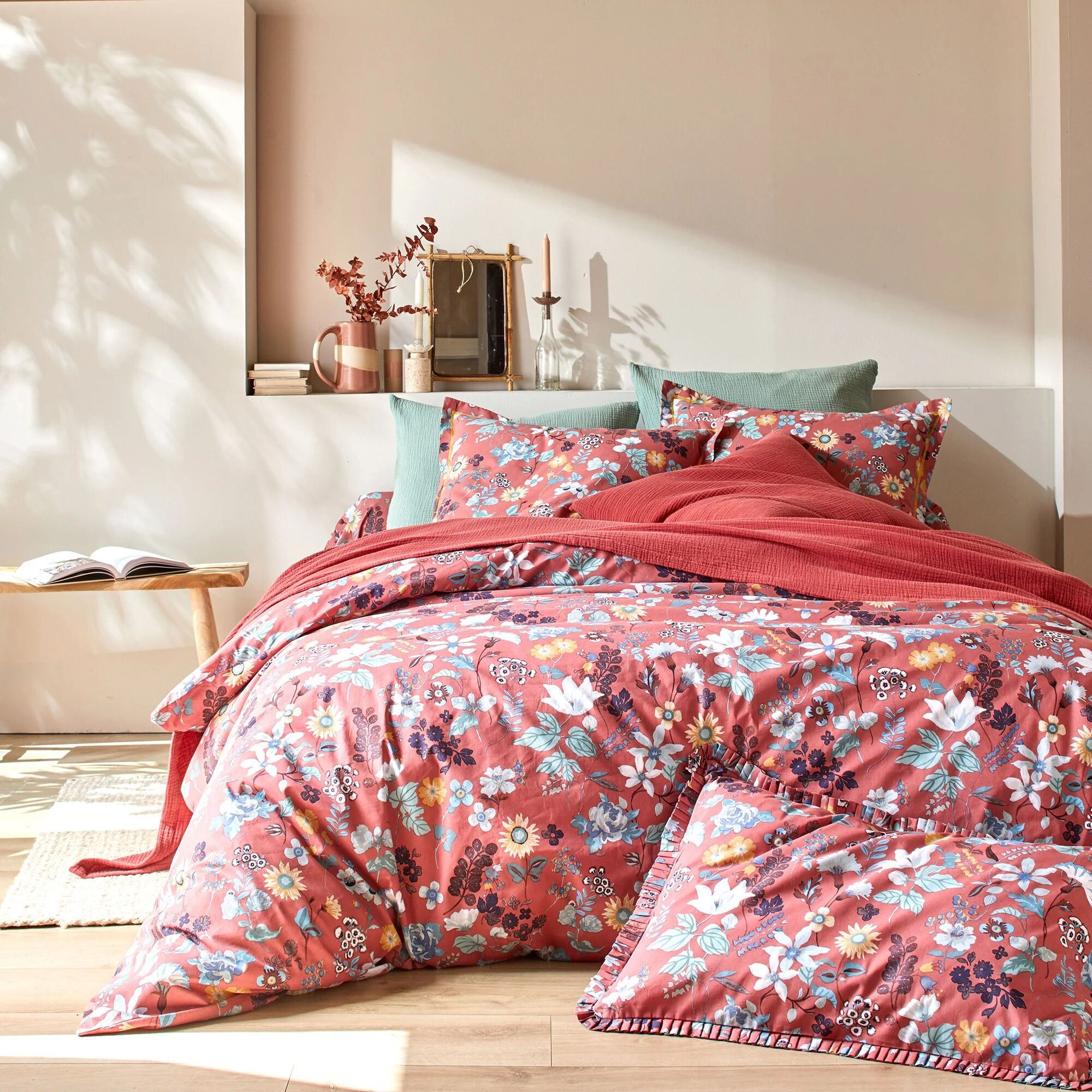 Linge de lit Kelly en coton imprimé floral - Blancheporte Rose Taie de traversin 85x185cm