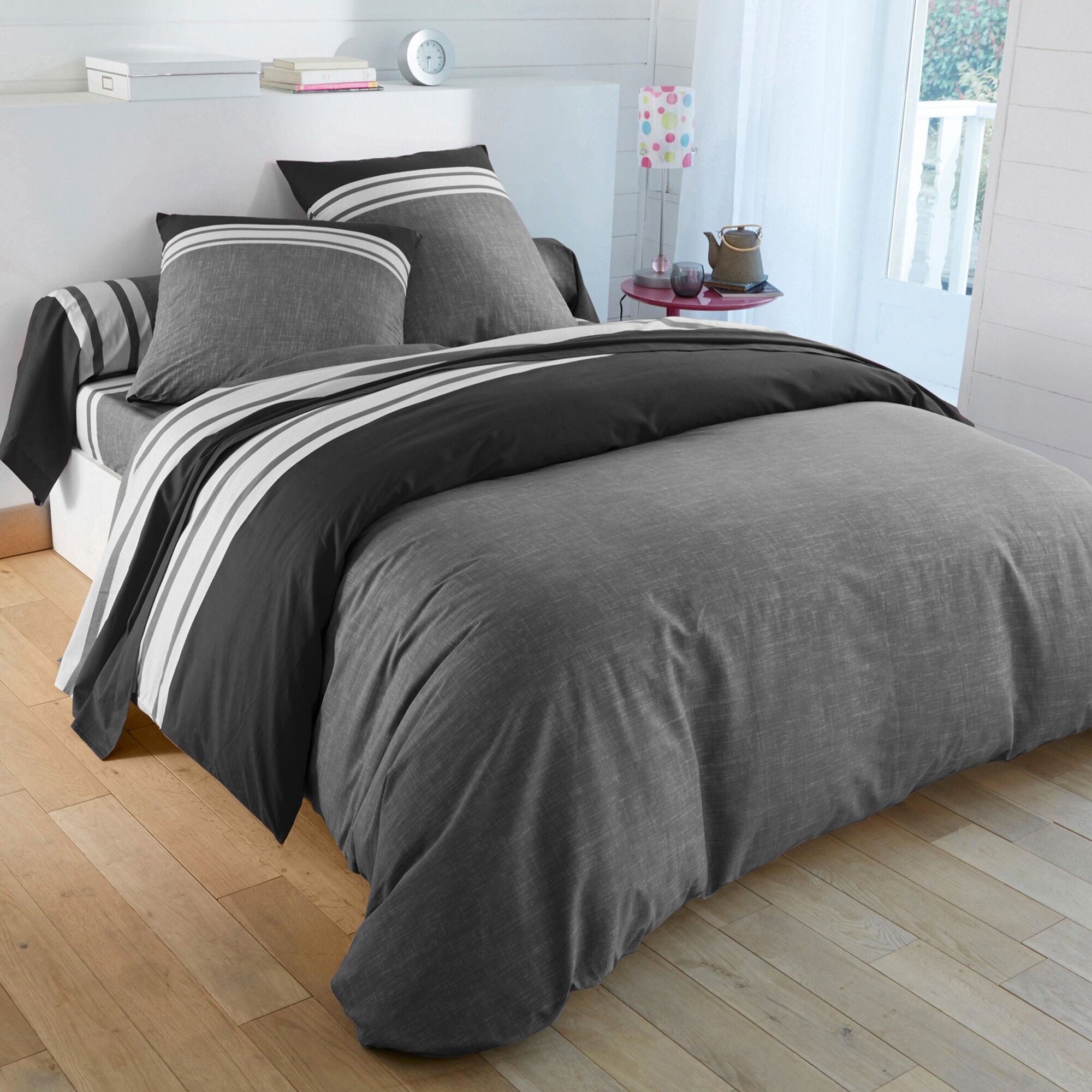 Linge de lit Nathalie coton - Blancheporte Gris Drap plat 1 personneonne : 180x290cm