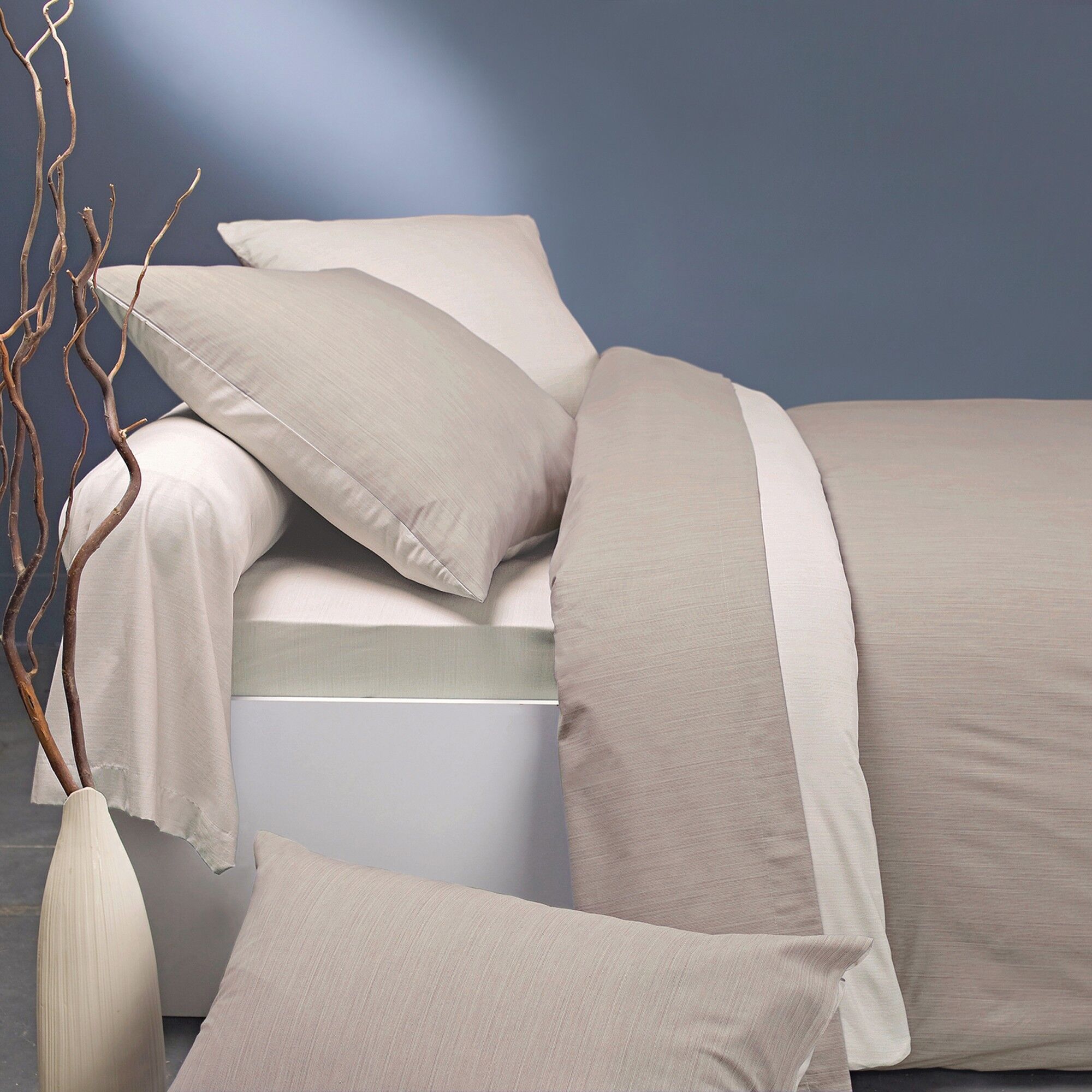 Linge de lit Ecorce viscose coton - coloris lin/crème - Blancheporte Beige Taie d'oreiller forme sac : 65x65cm