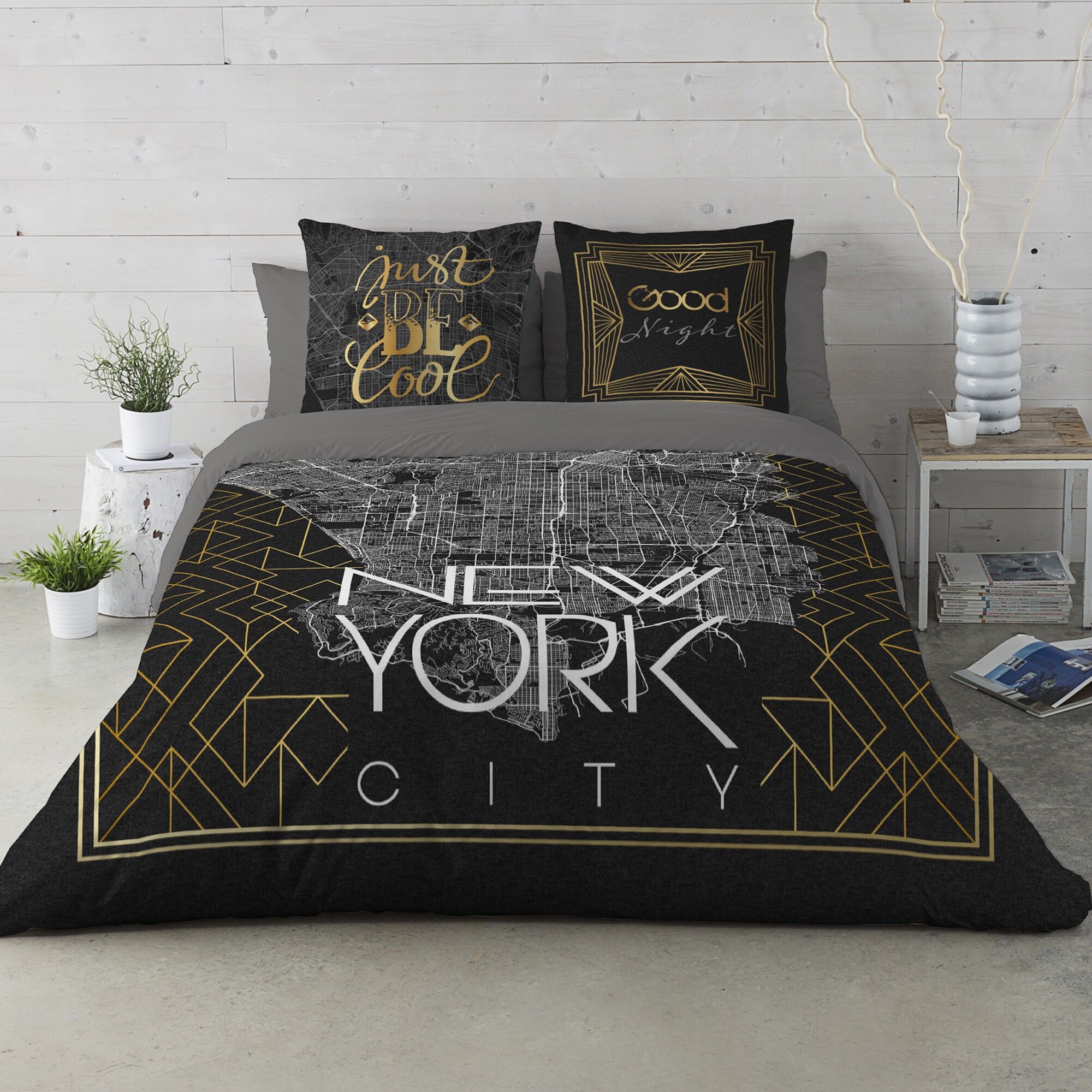 Linge de lit New-York - coton - Blancheporte Noir Taie d'oreiller forme sac : 65x65cm