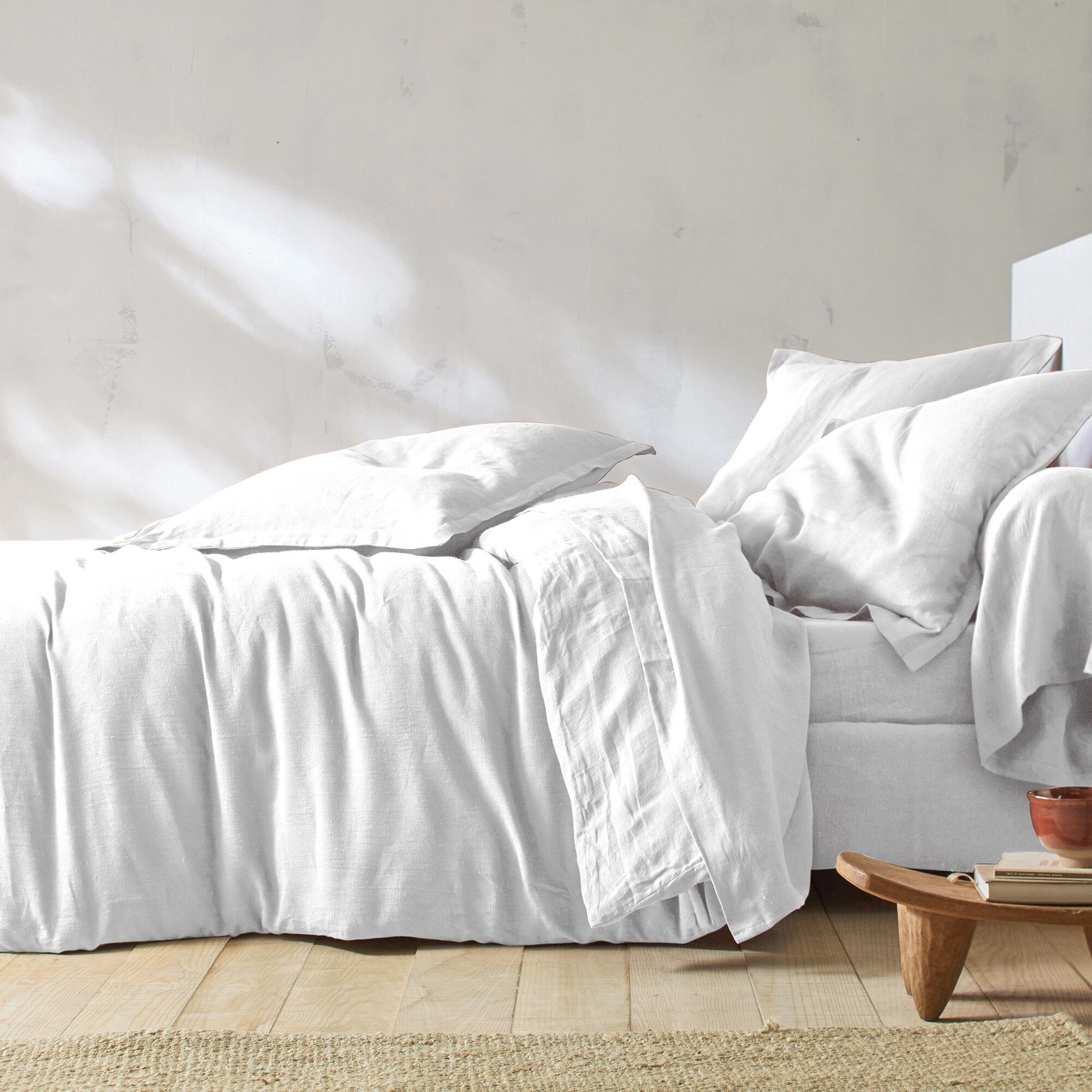 Blancheporte Linge de lit uni lin lavé - Colombine Blanc Drap-housse 2 personnesonnes : 180x200cm