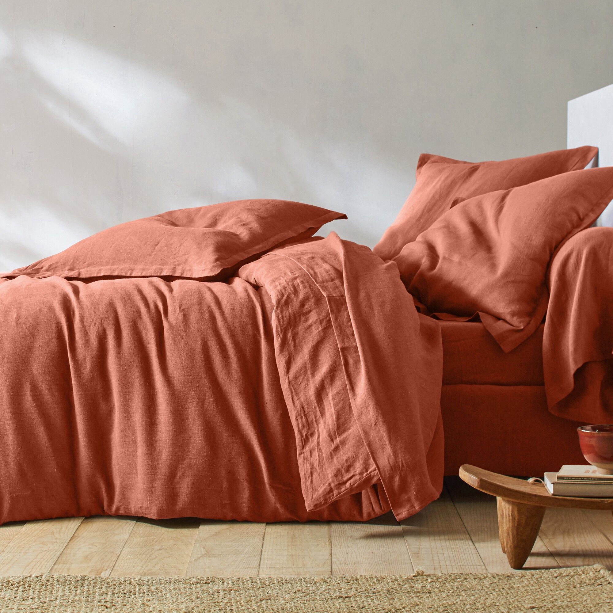 Blancheporte Linge de lit uni lin lavé - Colombine Orange Drap-housse 2 personnesonnes : 160x200cm