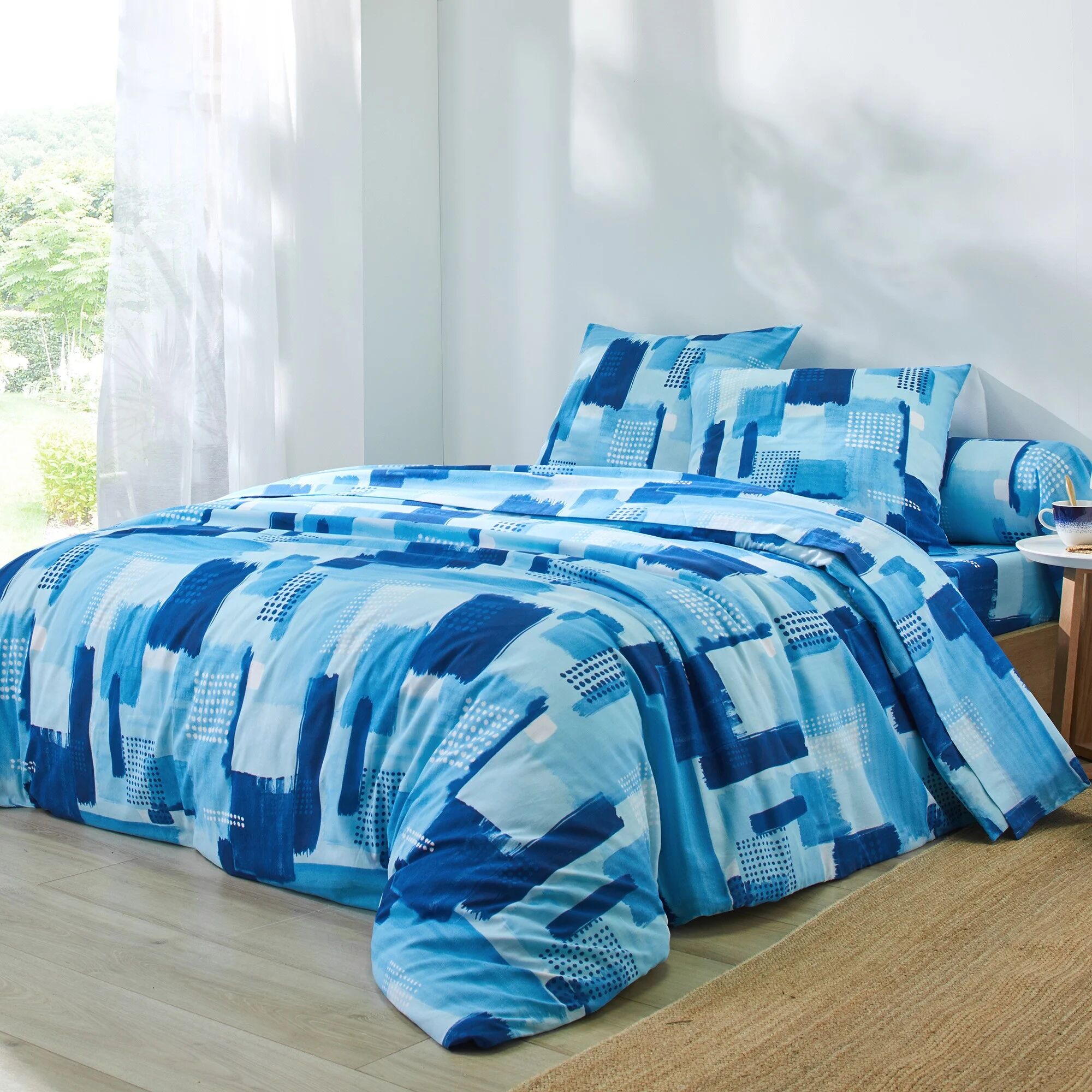 Linge de lit Mani - coton polyester - Blancheporte Bleu Taie d'oreiller forme sac : 65x65cm