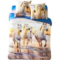 Linge de lit Haras imprimé chevaux, coton – Blancheporte Beige Drap-housse 2 personnesonnes : 140x190cm