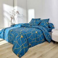 Linge de lit Geoffroy en coton à motifs graphiques – Blancheporte Bleu Housse de couette 2 personnesonnes : 260x240cm