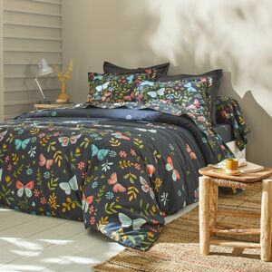 Blancheporte Linge de lit Envolée en coton à motifs papillons - Colombine Bleu Taie de traversin 85x185cm
