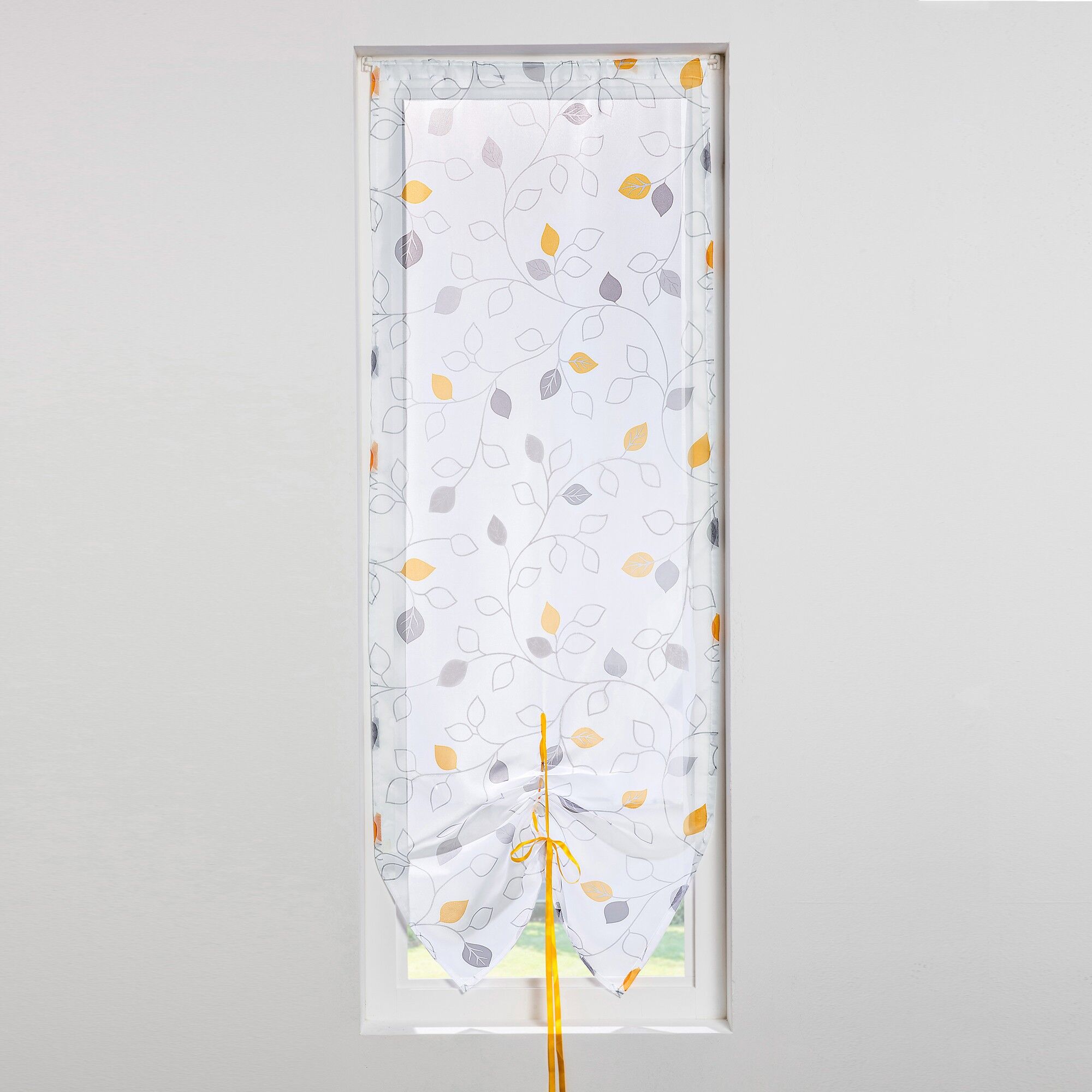 Blancheporte Store vitrage clairière voile imprimé feuilles - Blancheporte  - Blanc - Size: Rideau largeur 60 x hauteur 120cm - Woman